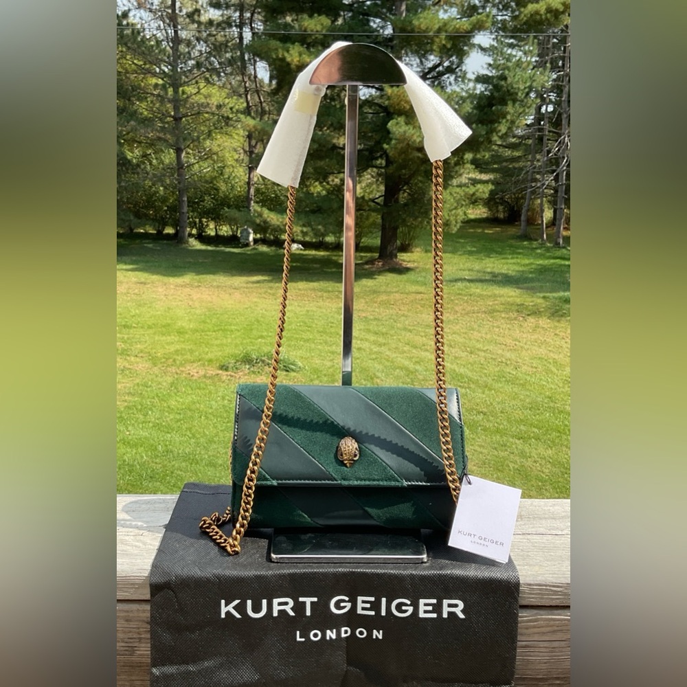 Kurt Geiger NWT London Kensington Velvet & Leather Crossbody – Emerald Green 🌟 - Picture 11 of 13